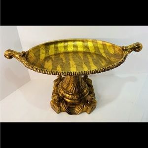Gold Resin Footed Pedestal Plate Platter Bowl Zebra Swirls Home Decorative Art